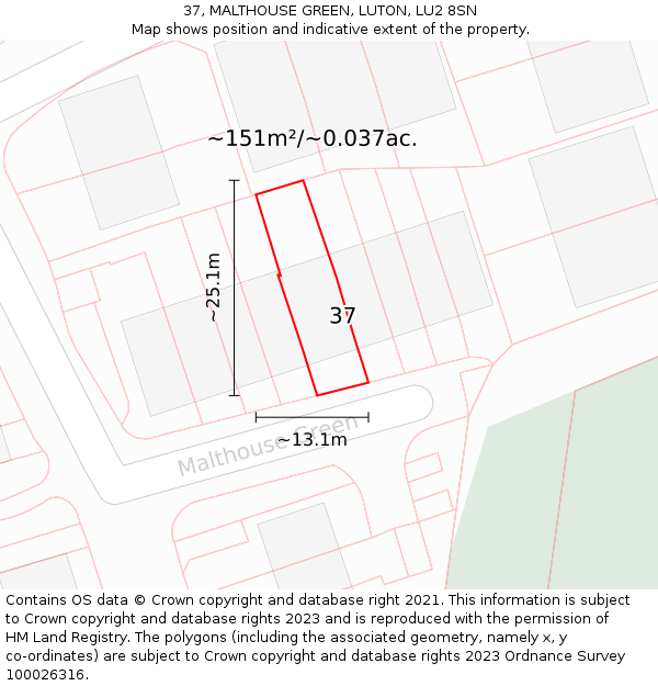 37, MALTHOUSE GREEN, LUTON, LU2 8SN: Plot and title map