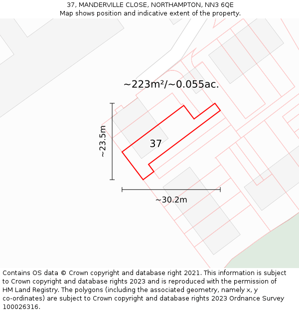 37, MANDERVILLE CLOSE, NORTHAMPTON, NN3 6QE: Plot and title map