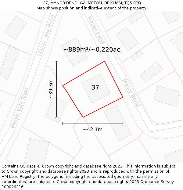 37, MANOR BEND, GALMPTON, BRIXHAM, TQ5 0PB: Plot and title map