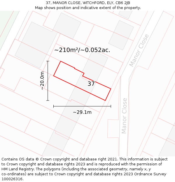 37, MANOR CLOSE, WITCHFORD, ELY, CB6 2JB: Plot and title map