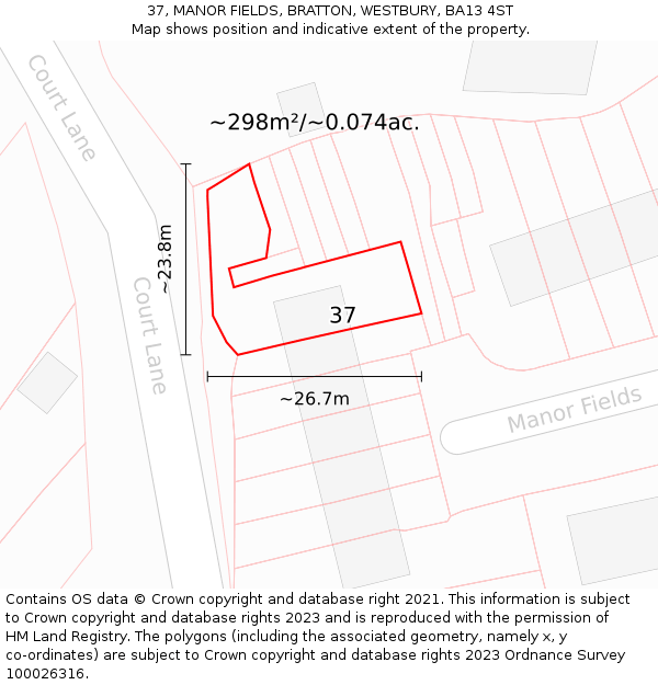 37, MANOR FIELDS, BRATTON, WESTBURY, BA13 4ST: Plot and title map