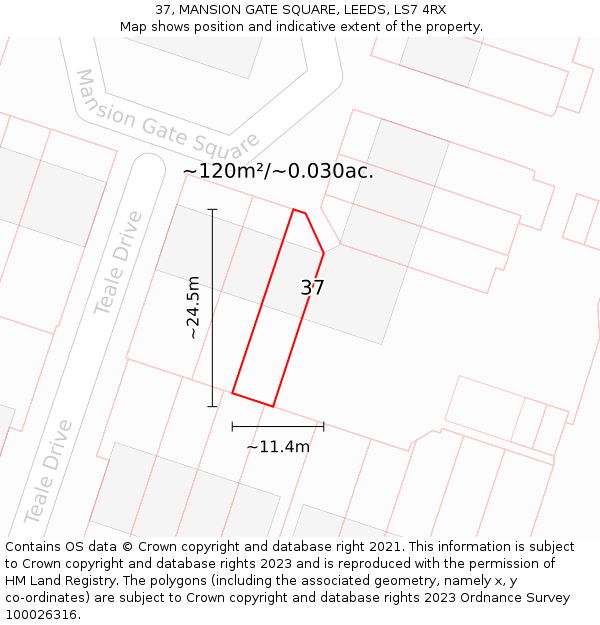 37, MANSION GATE SQUARE, LEEDS, LS7 4RX: Plot and title map