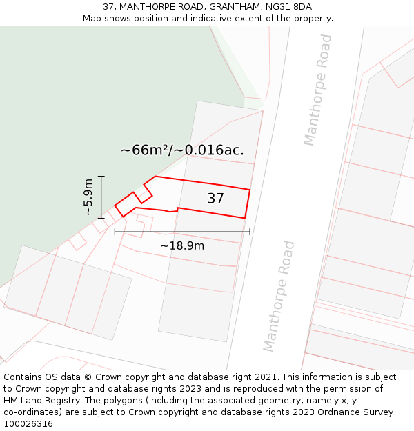 37, MANTHORPE ROAD, GRANTHAM, NG31 8DA: Plot and title map