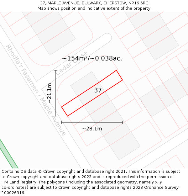 37, MAPLE AVENUE, BULWARK, CHEPSTOW, NP16 5RG: Plot and title map