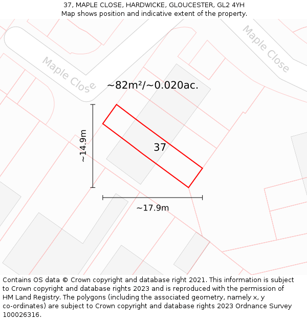 37, MAPLE CLOSE, HARDWICKE, GLOUCESTER, GL2 4YH: Plot and title map
