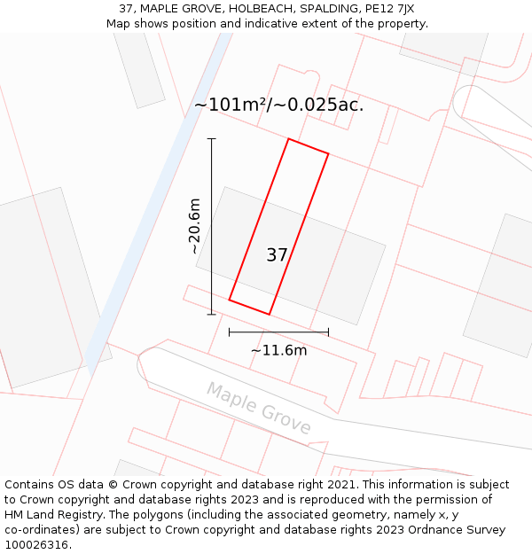 37, MAPLE GROVE, HOLBEACH, SPALDING, PE12 7JX: Plot and title map
