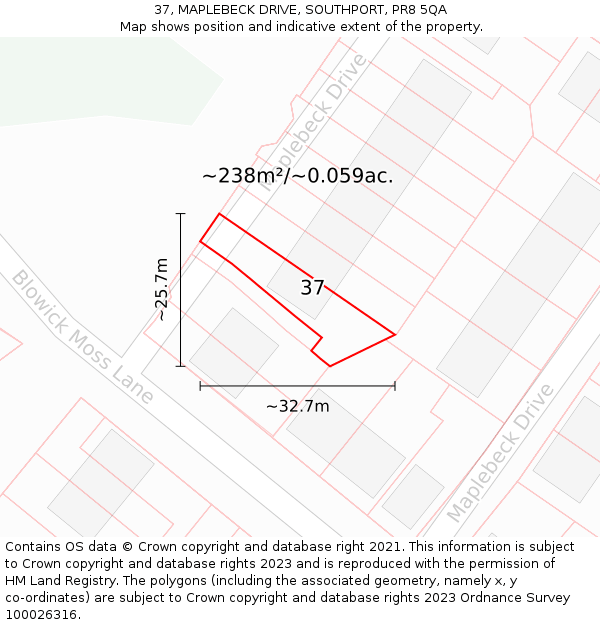 37, MAPLEBECK DRIVE, SOUTHPORT, PR8 5QA: Plot and title map