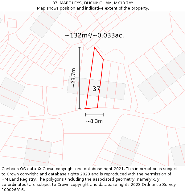 37, MARE LEYS, BUCKINGHAM, MK18 7AY: Plot and title map