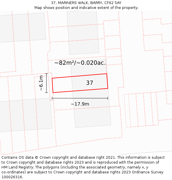 37, MARINERS WALK, BARRY, CF62 5AY: Plot and title map