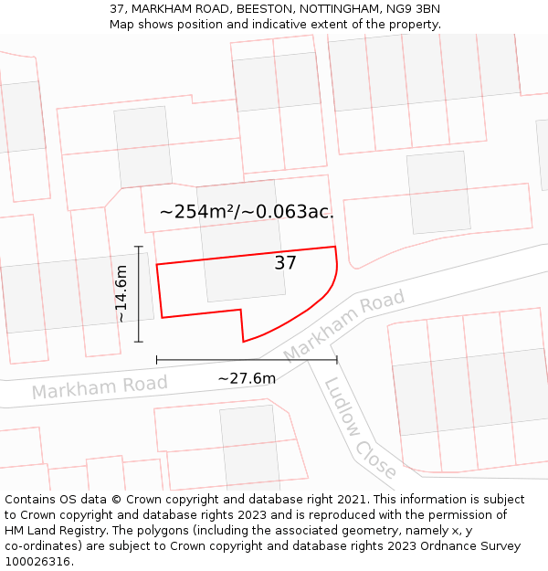 37, MARKHAM ROAD, BEESTON, NOTTINGHAM, NG9 3BN: Plot and title map