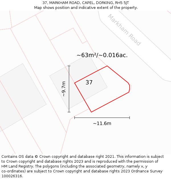 37, MARKHAM ROAD, CAPEL, DORKING, RH5 5JT: Plot and title map