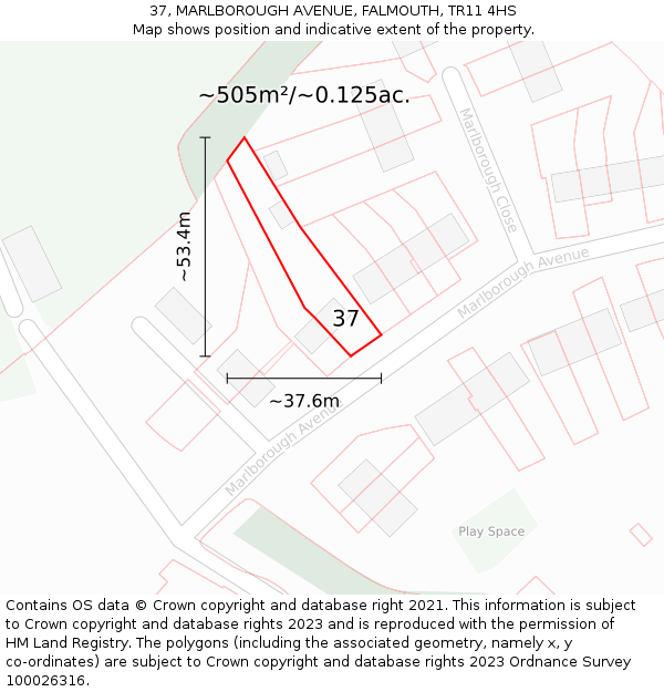 37, MARLBOROUGH AVENUE, FALMOUTH, TR11 4HS: Plot and title map