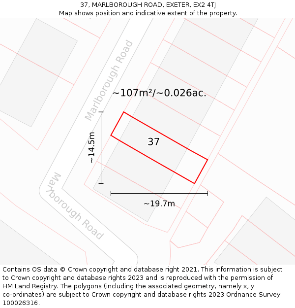 37, MARLBOROUGH ROAD, EXETER, EX2 4TJ: Plot and title map