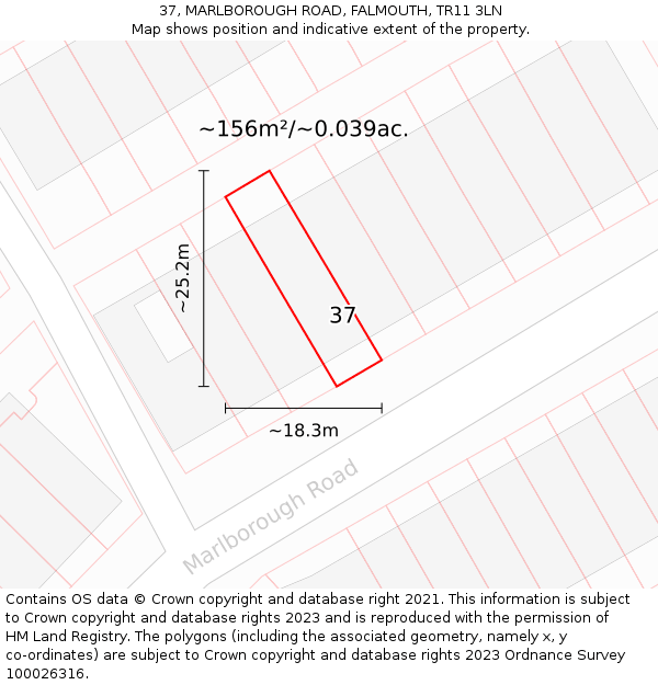 37, MARLBOROUGH ROAD, FALMOUTH, TR11 3LN: Plot and title map