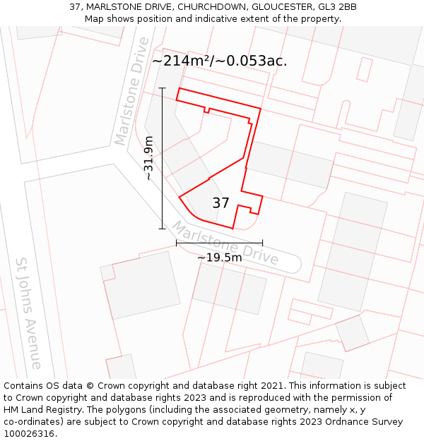 37, MARLSTONE DRIVE, CHURCHDOWN, GLOUCESTER, GL3 2BB: Plot and title map