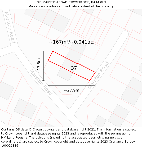 37, MARSTON ROAD, TROWBRIDGE, BA14 0LS: Plot and title map