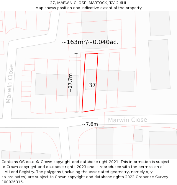 37, MARWIN CLOSE, MARTOCK, TA12 6HL: Plot and title map