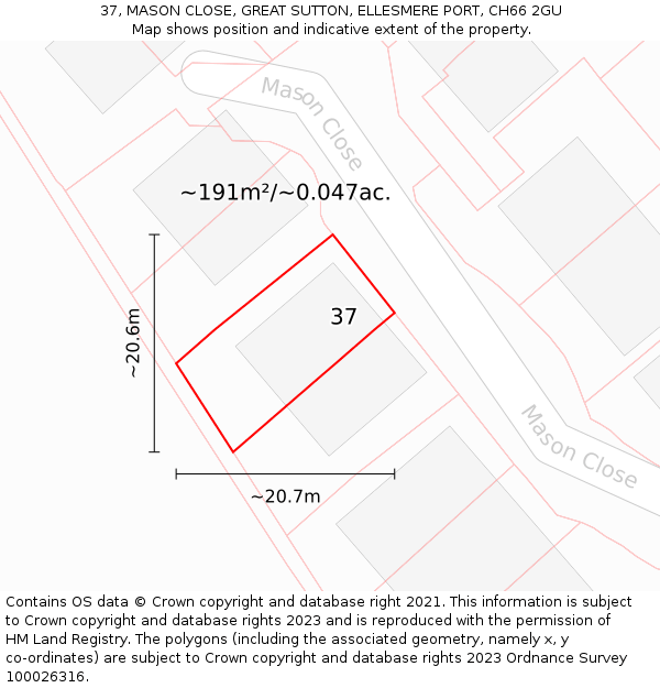 37, MASON CLOSE, GREAT SUTTON, ELLESMERE PORT, CH66 2GU: Plot and title map