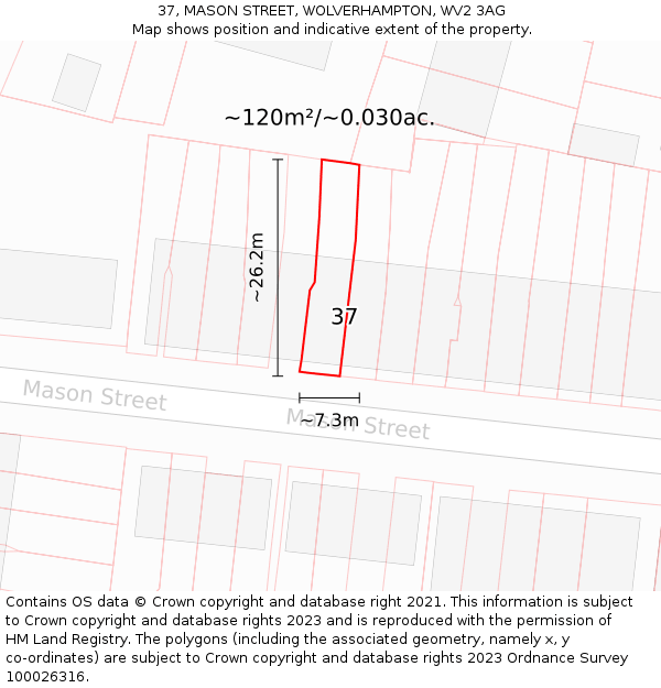37, MASON STREET, WOLVERHAMPTON, WV2 3AG: Plot and title map