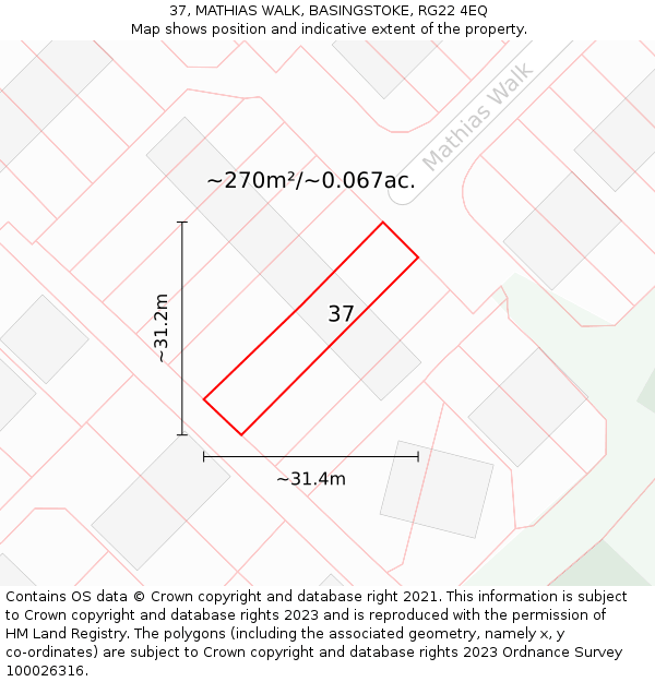 37, MATHIAS WALK, BASINGSTOKE, RG22 4EQ: Plot and title map