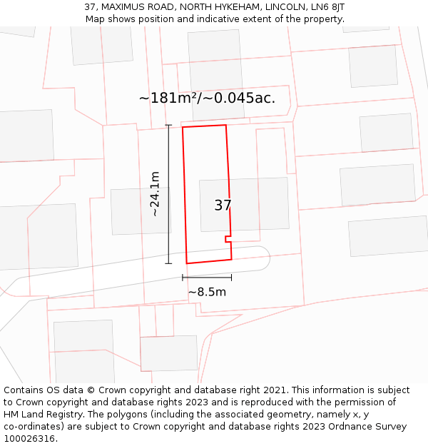 37, MAXIMUS ROAD, NORTH HYKEHAM, LINCOLN, LN6 8JT: Plot and title map