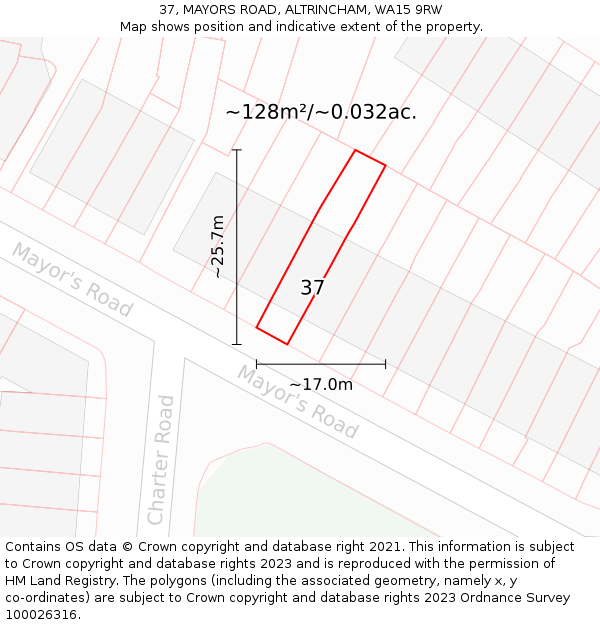 37, MAYORS ROAD, ALTRINCHAM, WA15 9RW: Plot and title map