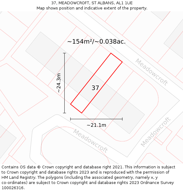 37, MEADOWCROFT, ST ALBANS, AL1 1UE: Plot and title map