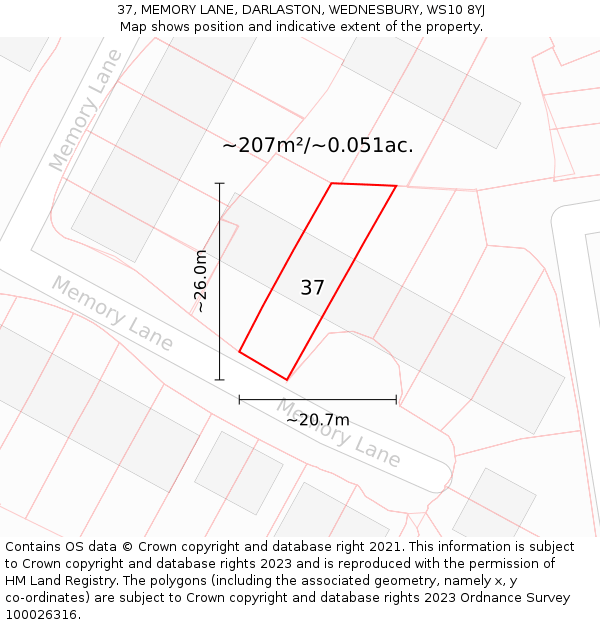 37, MEMORY LANE, DARLASTON, WEDNESBURY, WS10 8YJ: Plot and title map