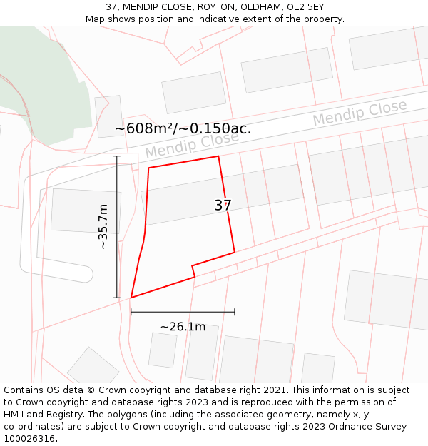 37, MENDIP CLOSE, ROYTON, OLDHAM, OL2 5EY: Plot and title map