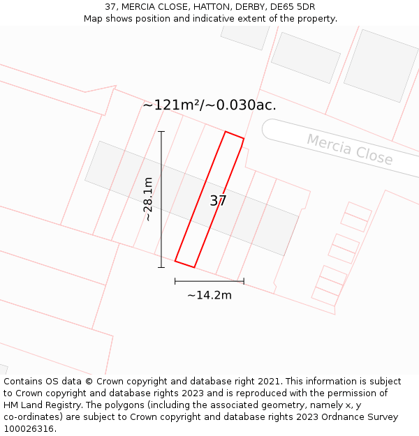 37, MERCIA CLOSE, HATTON, DERBY, DE65 5DR: Plot and title map