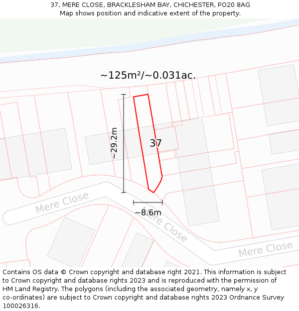 37, MERE CLOSE, BRACKLESHAM BAY, CHICHESTER, PO20 8AG: Plot and title map