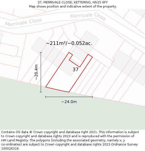 37, MERRIVALE CLOSE, KETTERING, NN15 6FY: Plot and title map