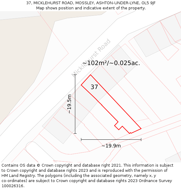 37, MICKLEHURST ROAD, MOSSLEY, ASHTON-UNDER-LYNE, OL5 9JF: Plot and title map