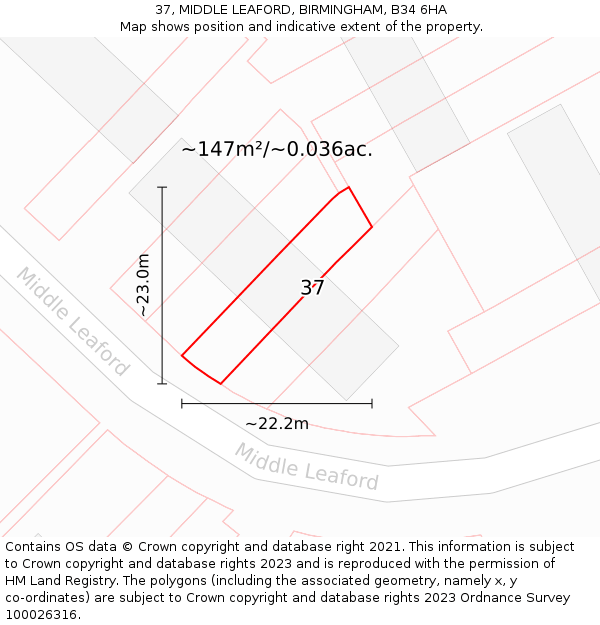 37, MIDDLE LEAFORD, BIRMINGHAM, B34 6HA: Plot and title map