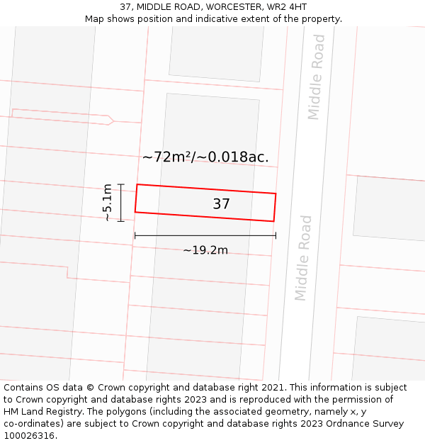 37, MIDDLE ROAD, WORCESTER, WR2 4HT: Plot and title map