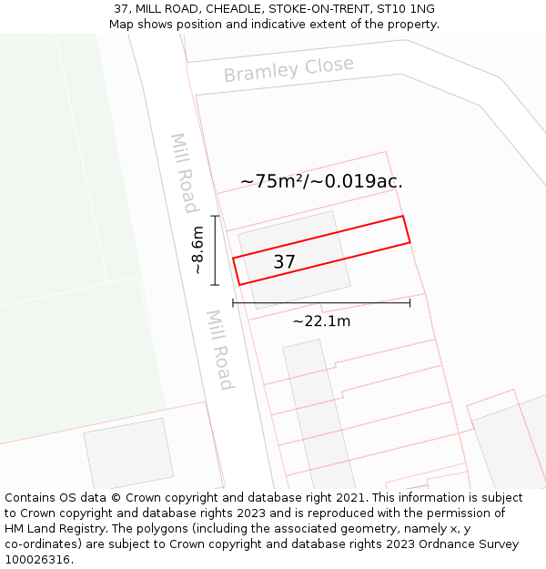 37, MILL ROAD, CHEADLE, STOKE-ON-TRENT, ST10 1NG: Plot and title map