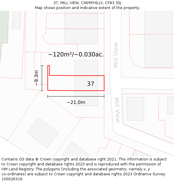 37, MILL VIEW, CAERPHILLY, CF83 3SJ: Plot and title map
