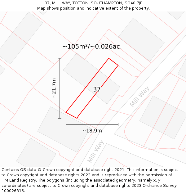 37, MILL WAY, TOTTON, SOUTHAMPTON, SO40 7JF: Plot and title map