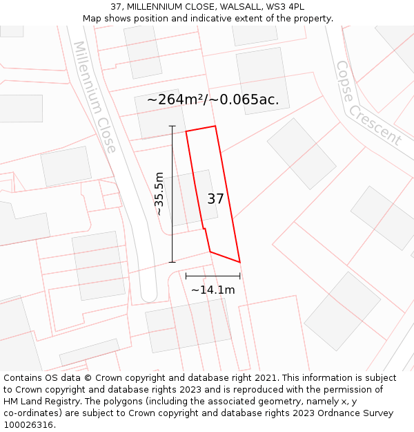 37, MILLENNIUM CLOSE, WALSALL, WS3 4PL: Plot and title map