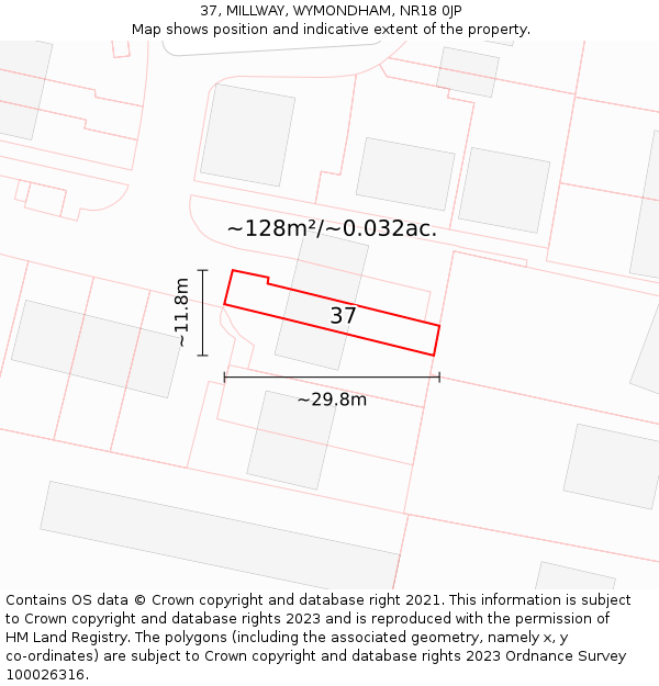 37, MILLWAY, WYMONDHAM, NR18 0JP: Plot and title map