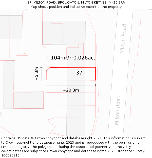 37, MILTON ROAD, BROUGHTON, MILTON KEYNES, MK10 9RA: Plot and title map