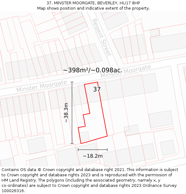 37, MINSTER MOORGATE, BEVERLEY, HU17 8HP: Plot and title map