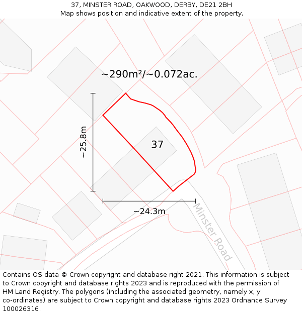 37, MINSTER ROAD, OAKWOOD, DERBY, DE21 2BH: Plot and title map