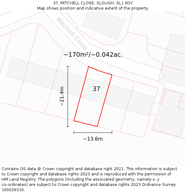 37, MITCHELL CLOSE, SLOUGH, SL1 9DY: Plot and title map
