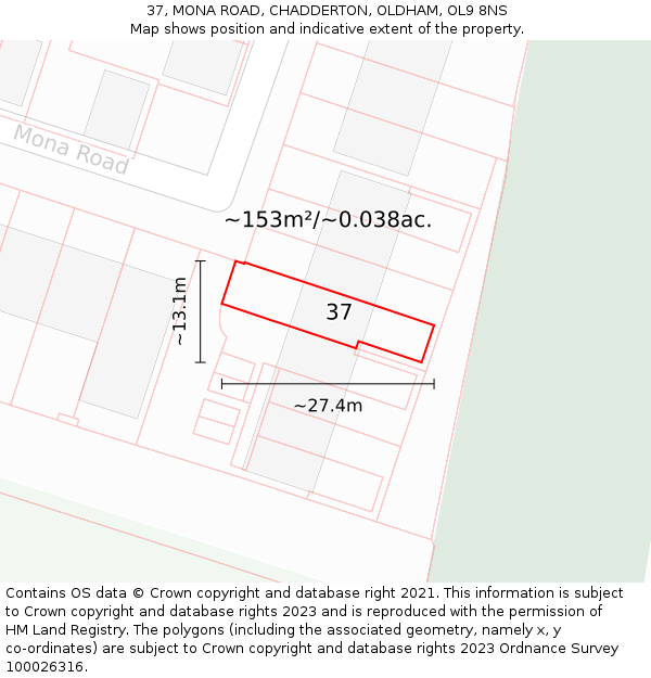 37, MONA ROAD, CHADDERTON, OLDHAM, OL9 8NS: Plot and title map