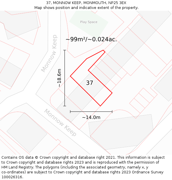 37, MONNOW KEEP, MONMOUTH, NP25 3EX: Plot and title map
