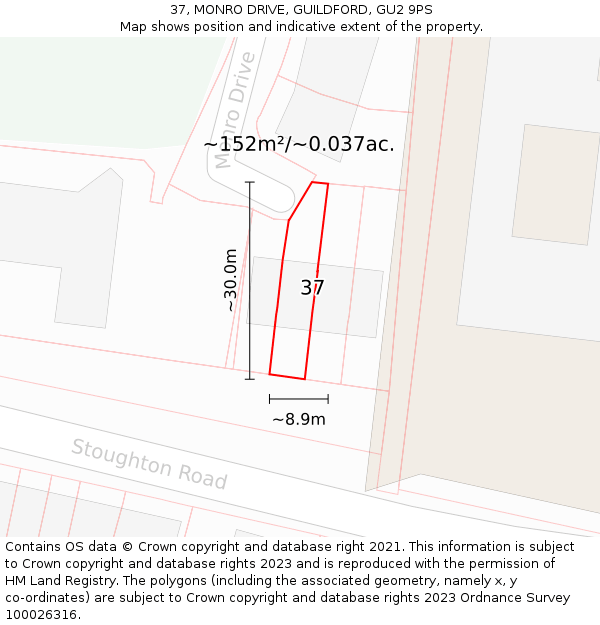 37, MONRO DRIVE, GUILDFORD, GU2 9PS: Plot and title map
