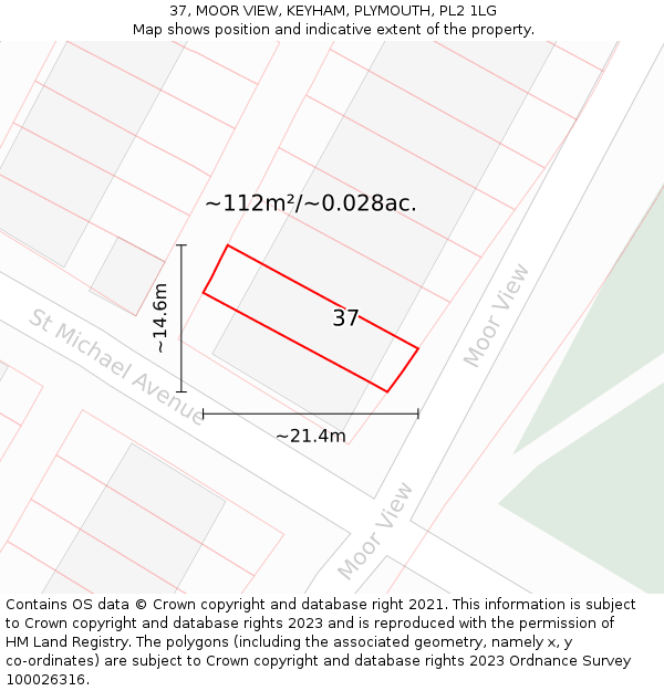 37, MOOR VIEW, KEYHAM, PLYMOUTH, PL2 1LG: Plot and title map