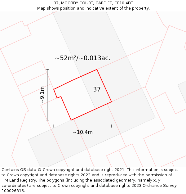 37, MOORBY COURT, CARDIFF, CF10 4BT: Plot and title map