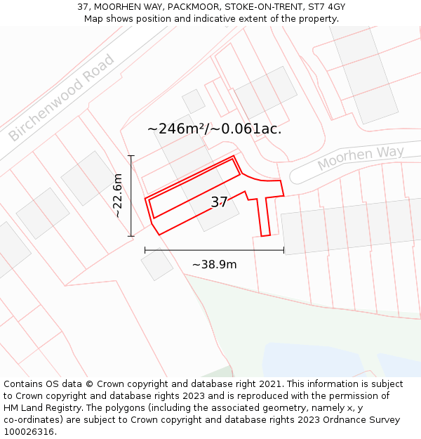37, MOORHEN WAY, PACKMOOR, STOKE-ON-TRENT, ST7 4GY: Plot and title map